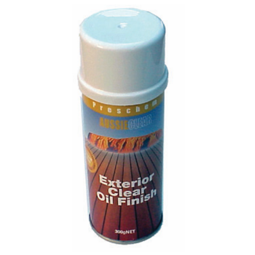 AL101 Aussie Exterior Timber Clear Oil Finish 300g Spray Can; Ideal for BBQ trolleys and outdoor furniture; Repels moisture