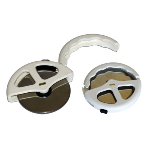 PZ022 Large 10cm dia Stainless Steel Pizza Cutter Wheel with Fold-up plastic handle; Nestles nicely in the hand