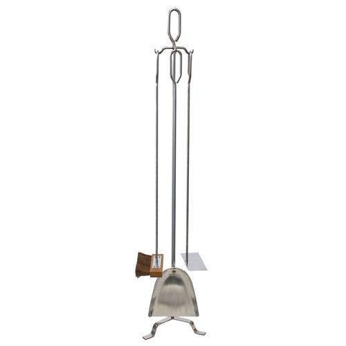 PZ282 Pizza Oven 3 Tool Set w floor stand, Rake/Scraper, Shovel, Brush, All 750mm L, All grade 304 stainless steel