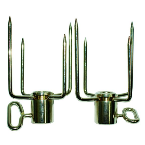 BBQ Rotisserie Heavy duty Spit Prongs; 4 spikes; Takes a shaft up to 15.6mm diameter